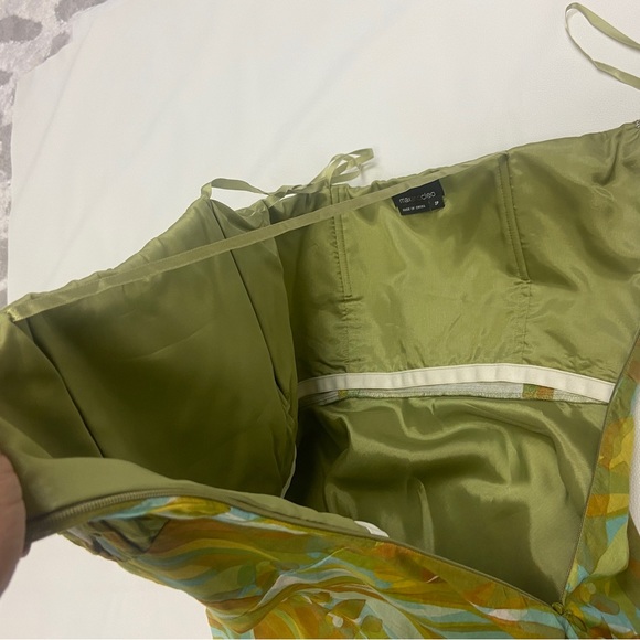 EUC Max and Cleo Dress strapless cotton mini dress gold/green tropical Size 2P - Picture 4 of 7